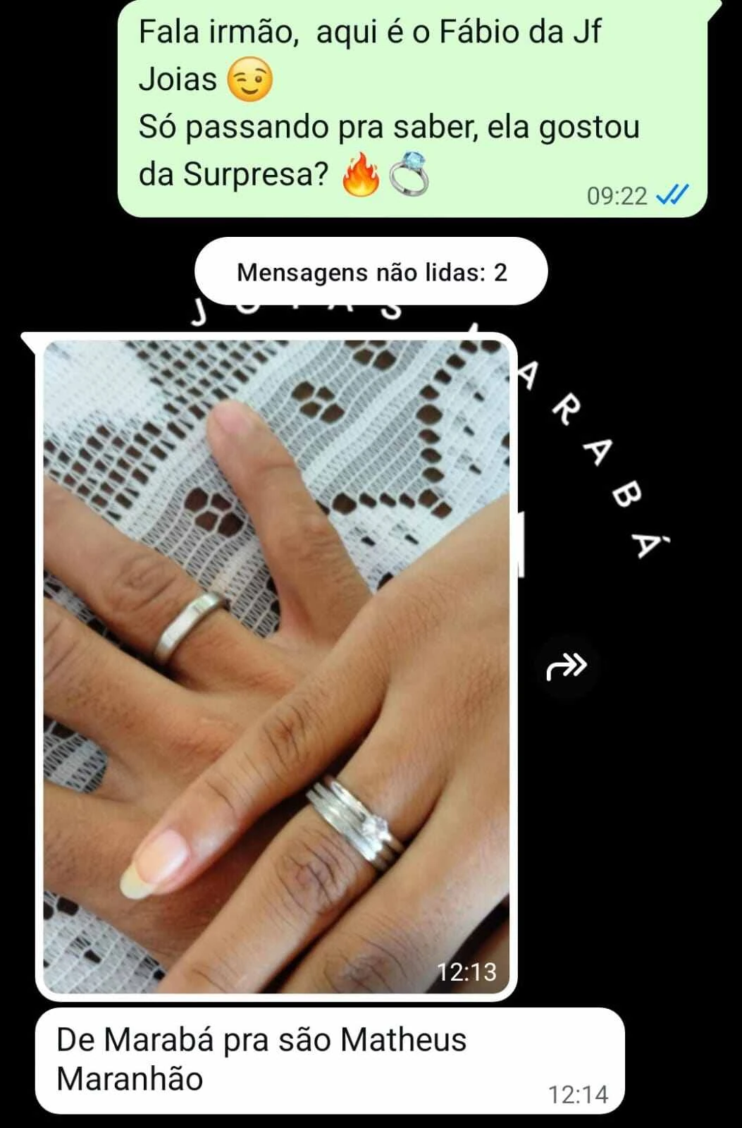 Print do WhatsApp com avaliação de cliente