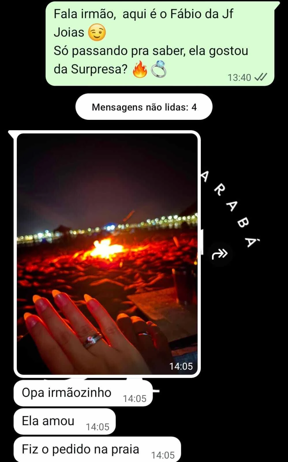 Print do WhatsApp com avaliação de cliente