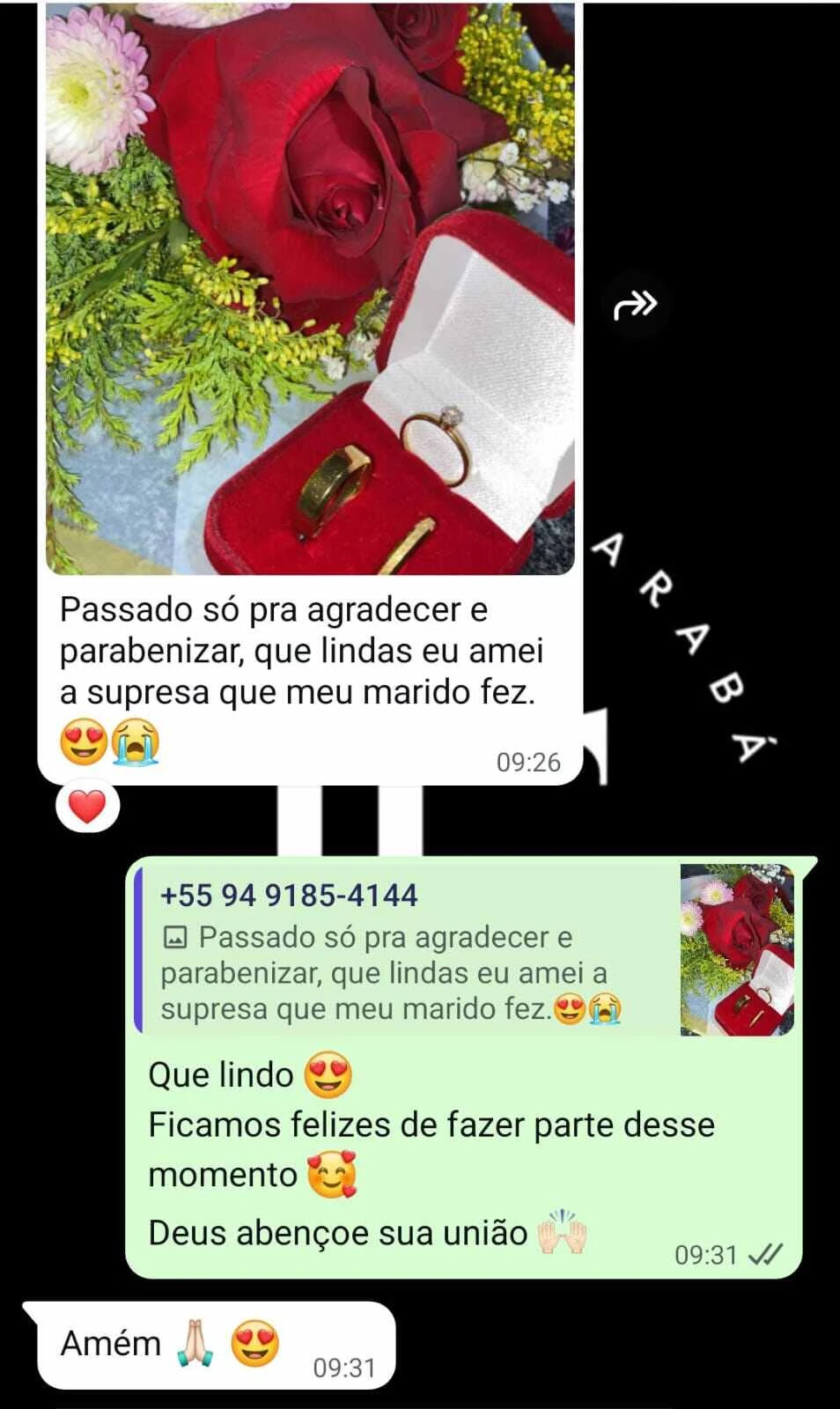 Print do WhatsApp com avaliação de cliente