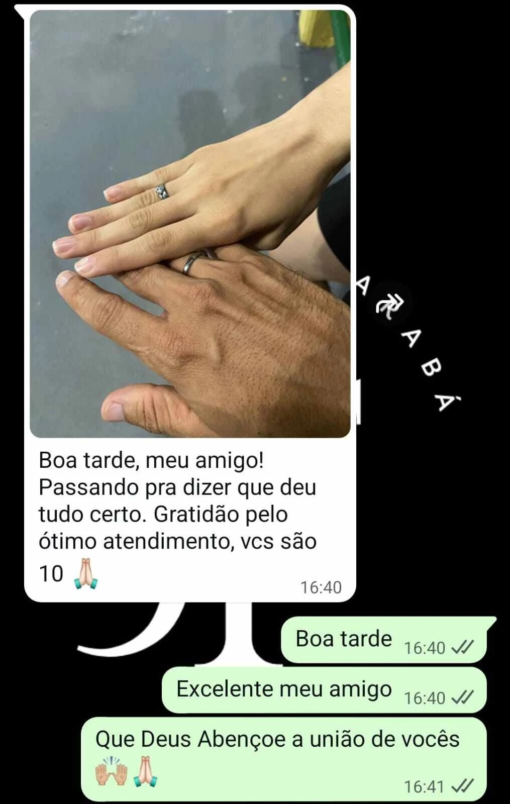 Print do WhatsApp com avaliação de cliente